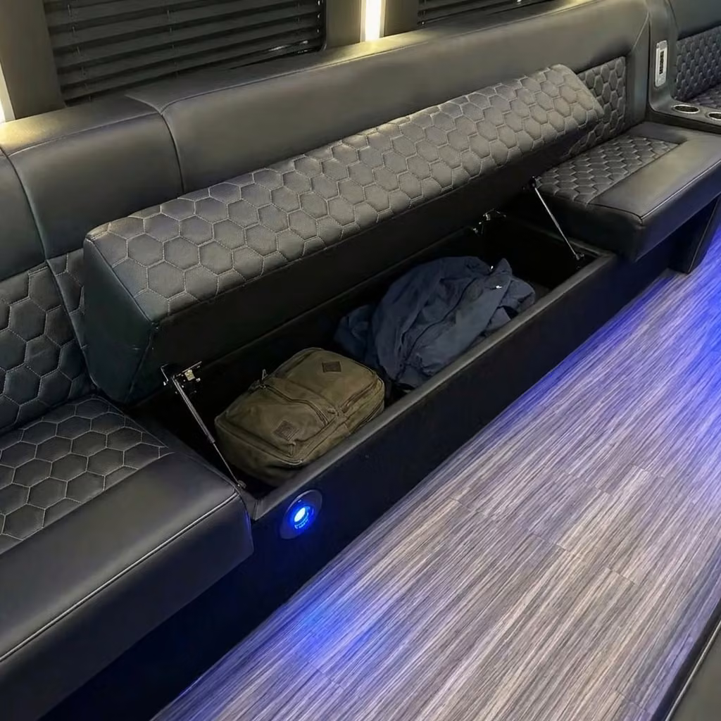 san juan capistrano party bus under seat storage